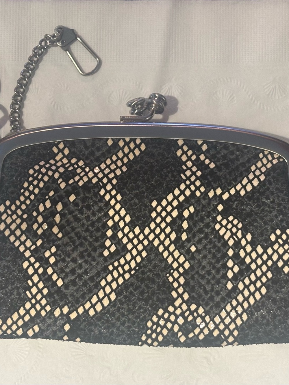 HOBO Black and Cream Snakeskin Frame Clutch